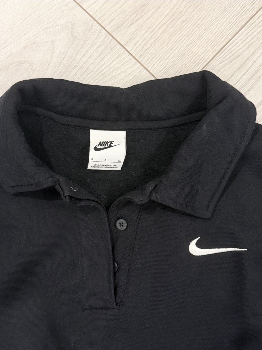 Nike Black Cropped Polo Sweatshirt with White Swoosh - Picture 2 of 2